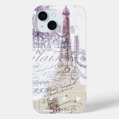 modern girly vintage chandelier paris eiffel tower iPhone 15 case