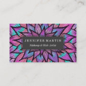 Modern Girly Watercolor Black Lined Floral Petals Business Card (Front)