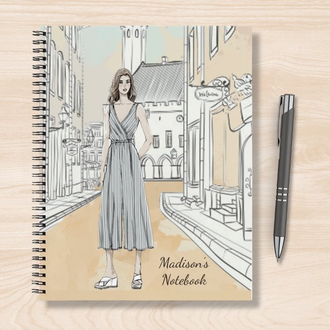 Modern Girly Watercolor Fashion Personalized Name Notebook (Creator Uploaded)