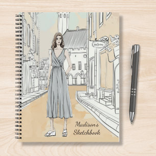 Modern Girly Watercolor Fashion Personalized Name Notebook