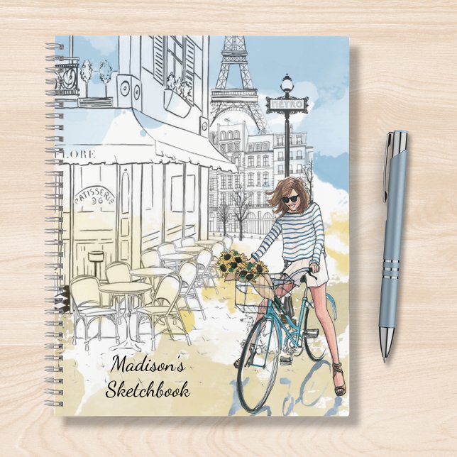Modern Girly Watercolor Paris Personalized Name Notebook (Creator Uploaded)