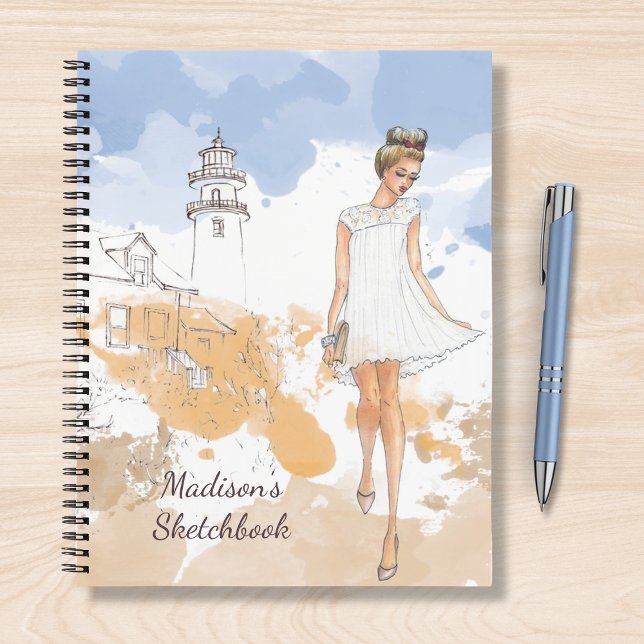 Modern Girly Watercolor Sketchbook Personalized Notebook (Creator Uploaded)
