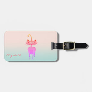 Modern Girly Whimsical Cat Luggage Tag