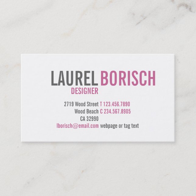 Modern Girly White Fuchsia Business Card (Front)