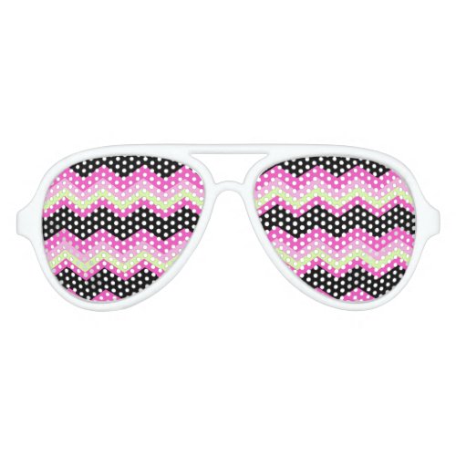 modern girly zigzag pattern black fuchsia chevron aviator sunglasses