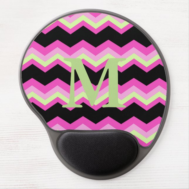 modern girly zigzag pattern black fuchsia chevron gel mouse pad (Front)