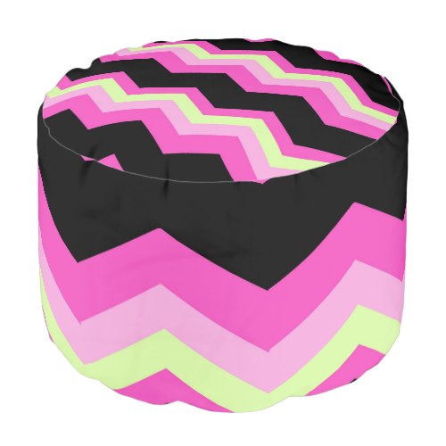 modern girly zigzag pattern black fuchsia chevron pouf