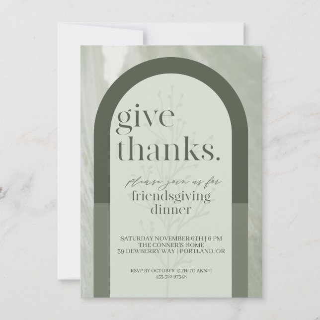 Modern Give Thanks Friendsgiving Invitation Green (Front)