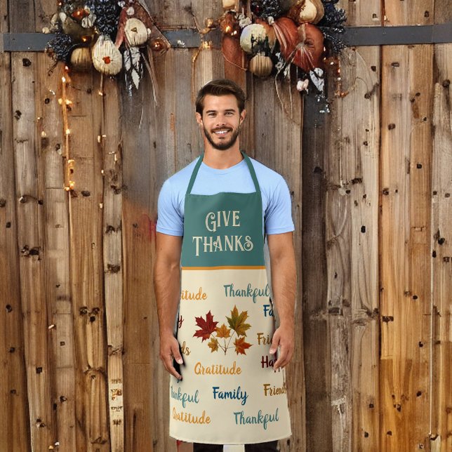 Modern Give Thanks Messages n Leaves Thanksgiving  Apron (Creator Uploaded)