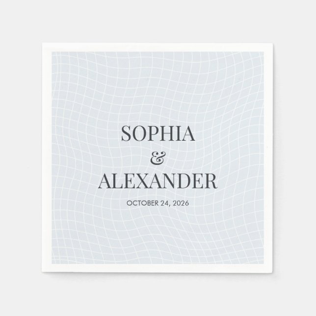 Modern Glacial Blue & Warped Grid Napkins (Front)