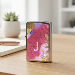 Modern Glam Abstract Pink Gold Shimmering Glitter  Zippo Lighter
