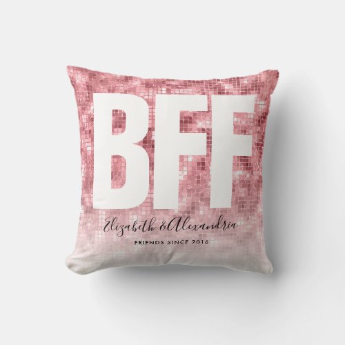 Modern Glam BFF Besties Girly Pink Glitter Names Throw Pillow