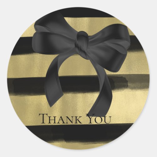 Modern Glam Black Bow Gold Paint Stroke Stripe Classic Round Sticker