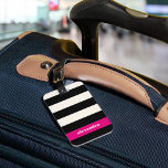 Modern Glam Black, Cream & Fuchsia Stripe Luggage Tag<br><div class="desc">Chic luggage tag features wide black and cream stripes with a magenta pink colorblock accent. Customize the back with your name and contact details.</div>