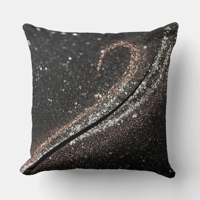 Modern Glam Black Glitter Throw Pillow (Front)