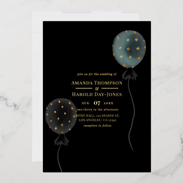 Modern Glam Black & Gold Balloon Wedding Foil Invitation (Envelope)