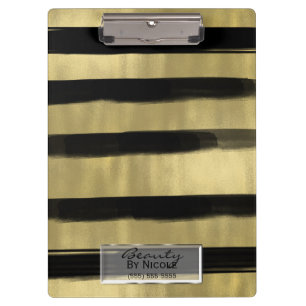 Modern Glam Black & Gold Brush Stroke Stripe Chic Clipboard