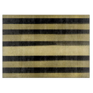 Modern Glam Black & Gold Brush Stroke Stripe Chic Cutting Board