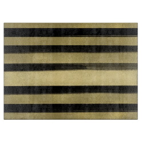 Modern Glam Black  Gold Brush Stroke Stripe Chic Cutting Board