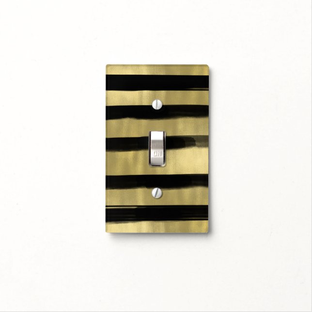 Modern Glam Black & Gold Brush Stroke Stripe Chic Light Switch Cover (In Situ)