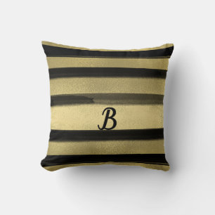 Modern Glam Black & Gold Brush Stroke Stripe Chic Throw Pillow
