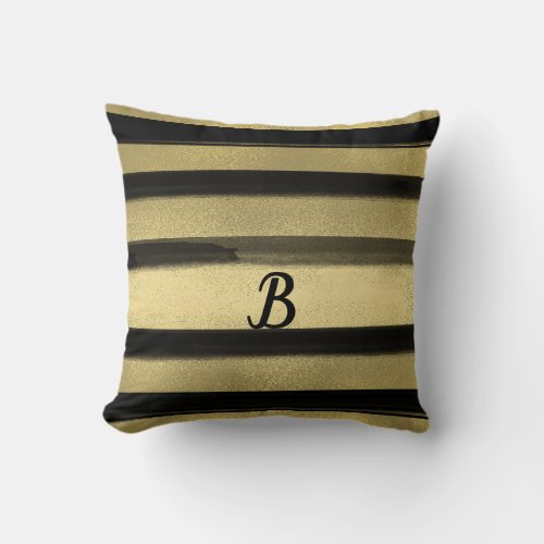 Modern Glam Black  Gold Brush Stroke Stripe Chic Throw Pillow