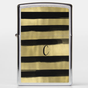 Modern Glam Black & Gold Brush Stroke Stripe Chic Zippo Lighter
