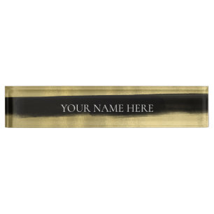 Modern Glam Black & Gold Brush Stroke Stripe Name Plate