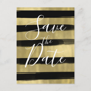 Modern Glam Black Gold Paint Stroke Save the Date Announcement Postcard