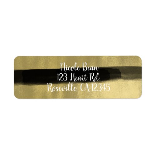 Modern Glam Black  Gold Paint Stroke Stripe Label