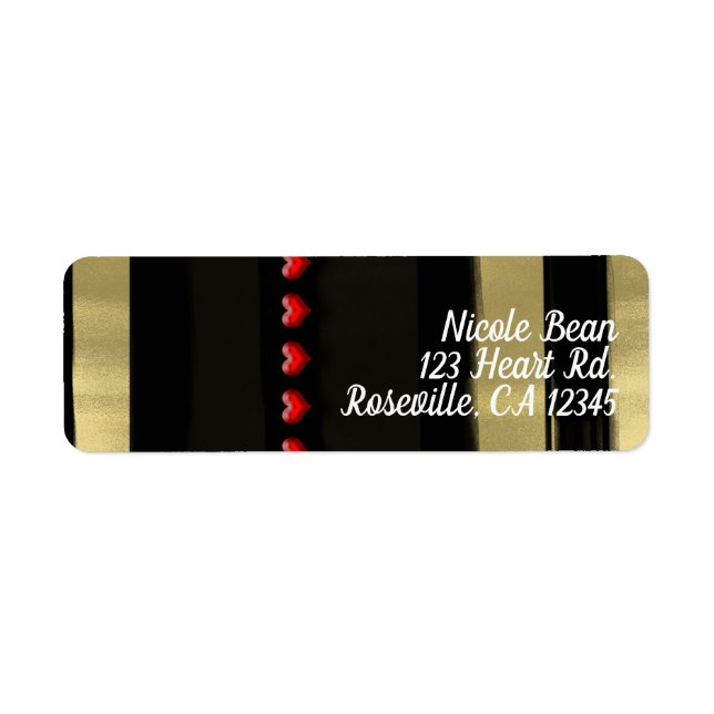 Modern Glam Black & Gold Red Hearts Valentine Label (Front)