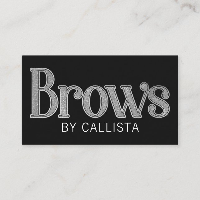 Modern Glam Black Silver Glitter Brows Business Card (Front)