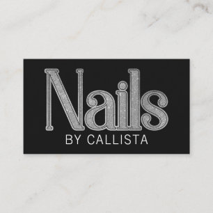 Modern Glam Black Silver Glitter Nails Business Card