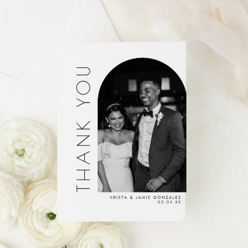 Modern Glam Black  White Arch Photo Wedding Thank You Card