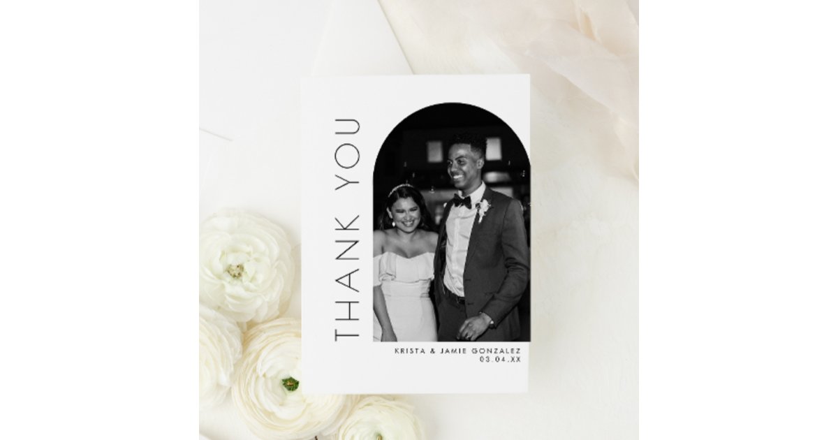 Modern Glam Black & White Arch Photo Wedding Thank You Card | Zazzle