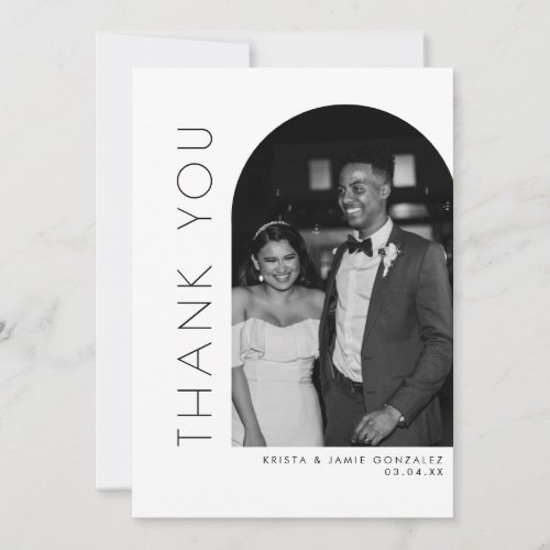 Modern Glam Black  White Arch Photo Wedding Thank You Card