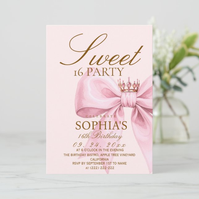 Modern Glam Blush Pink Sweet 16 Party Invitation (Standing Front)