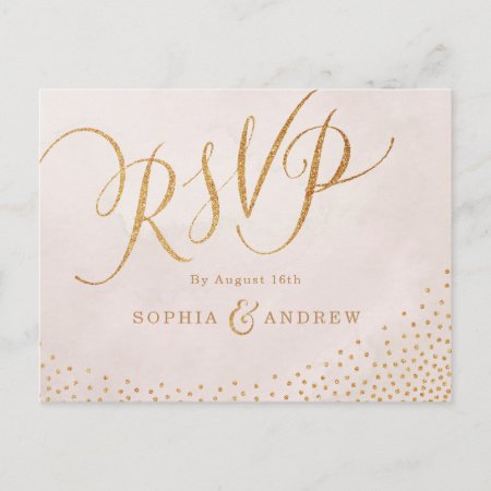 Modern Glam Blush Rose Gold Calligraphy Rsvp Invitation Postcard