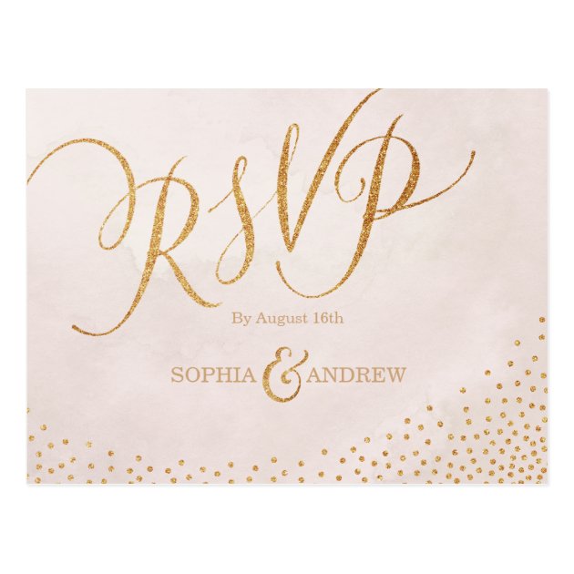 Modern Glam Blush Rose Gold Calligraphy RSVP Postcard