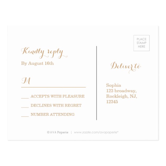 Modern Glam Blush Rose Gold Calligraphy RSVP Postcard