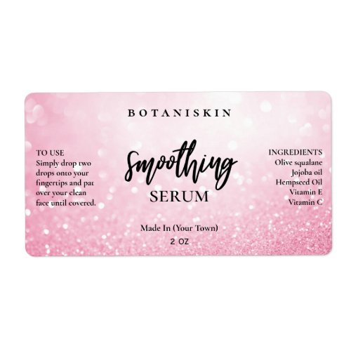 Modern Glam Bokeh Pastel Pink Face Serum Labels