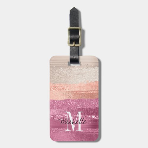 Modern Glam Brush Glitter Blush Hot Pink Monogram Luggage Tag