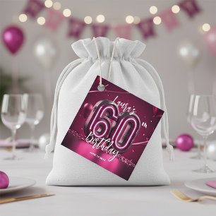 Modern Glam Chic Hot Pink Neon 60th Birthday Party Favor Tags