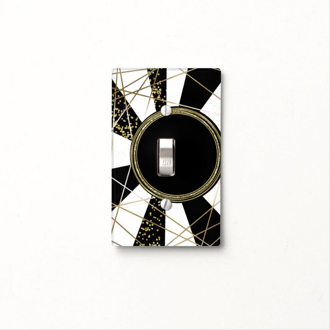 Modern Glam Deco Black White Gold Girly Unique Light Switch Cover (In Situ)