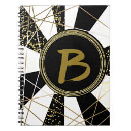Modern Glam Deco Black White Gold Girly Unique Notebook