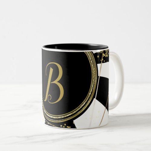 Modern Glam Deco Black White Gold Girly Unique Two_Tone Coffee Mug