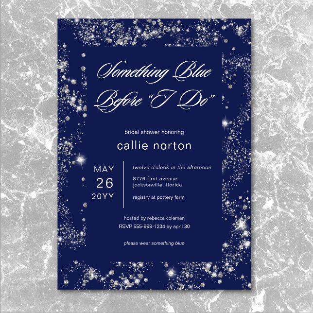 Modern Glam Diamond Something Blue Bridal Shower Invitation (Creator Uploaded)