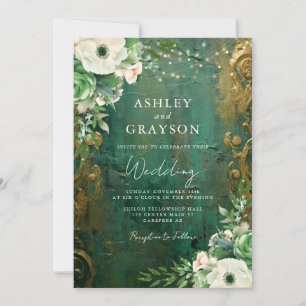Modern Glam Emerald and Gold Wedding Invitation