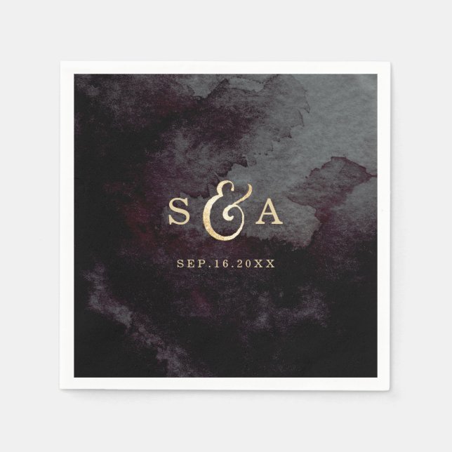 Modern glam faux gold glitter calligraphy monogram napkins (Front)