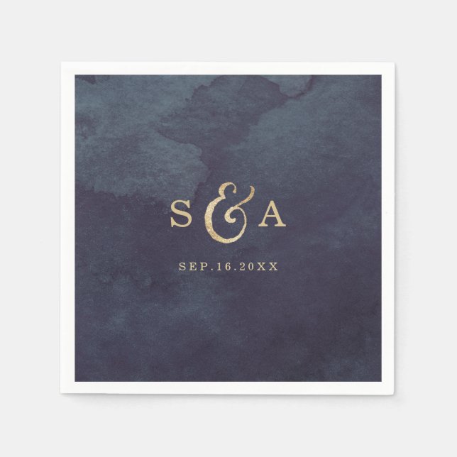 Modern glam faux gold glitter calligraphy monogram paper napkins (Front)